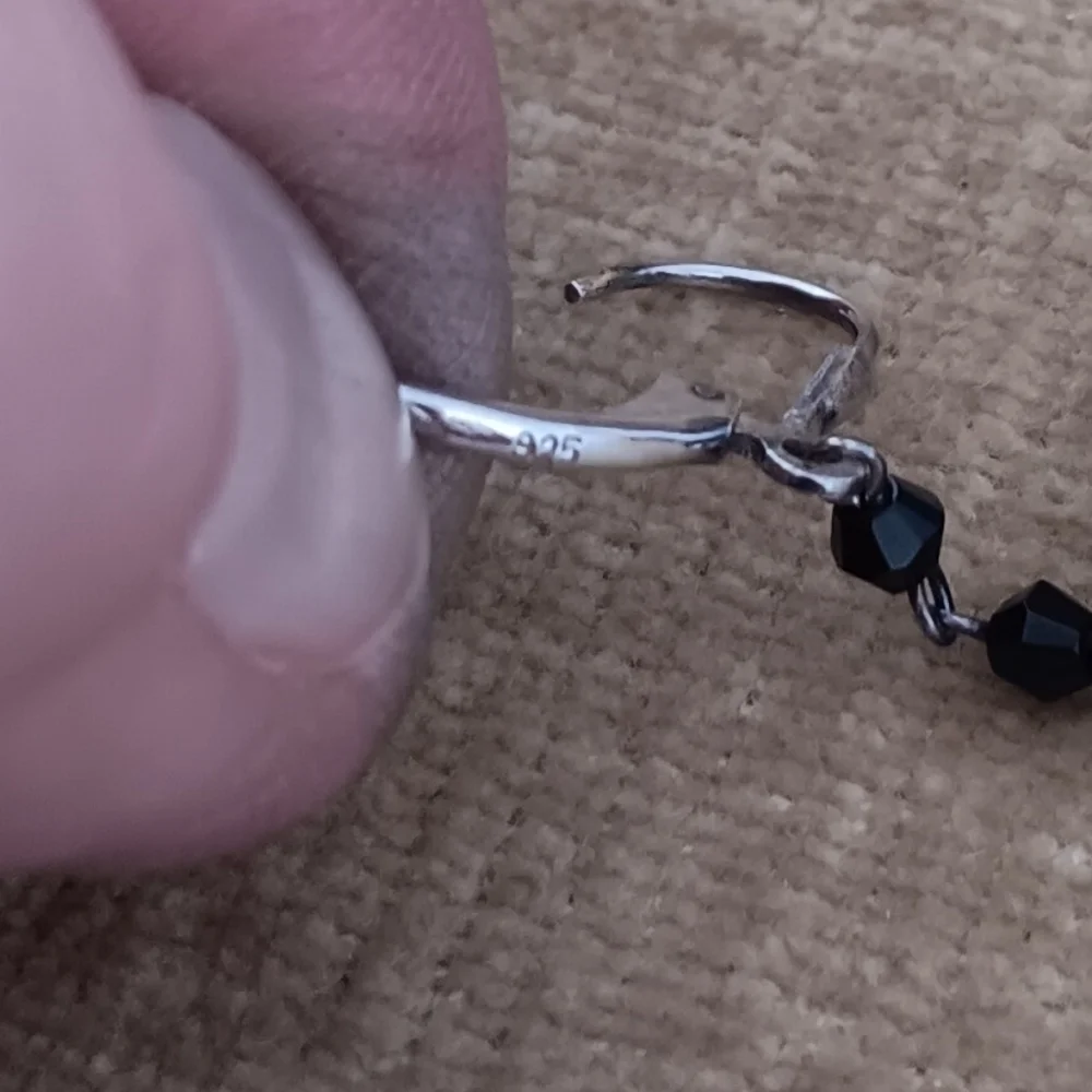 Silver Leverback Black Faceted Beaded Earrings